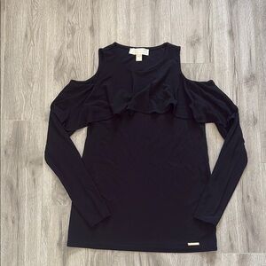 Michael Kors Black Ruffled Cut Out Blouse